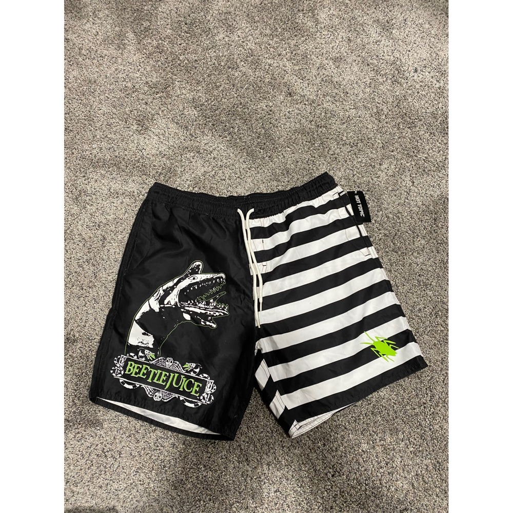 Swim Trunks Beetlejuice Hot Topic Mens Black NWT Sandworm Striped Large